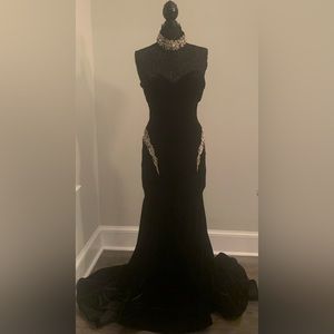 Johnathan Kayne Strapless Black Velvet Evening Gown